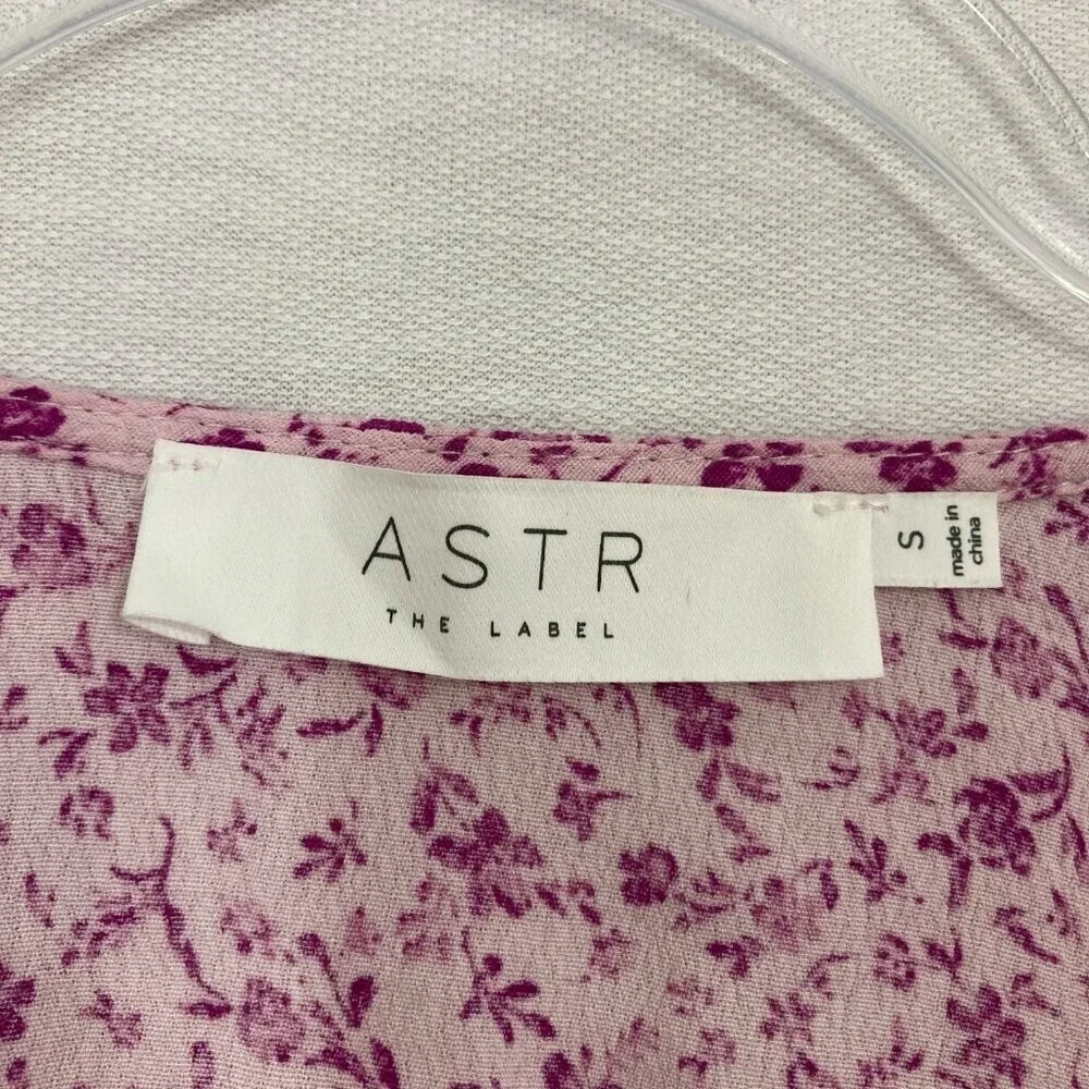 ASTR Purple Ditsy Floral Lace Mock Detail Puff Sleeve Crop Top Small‎